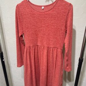 Girls' Long Sleeve Red Orange Poly/Spandex  Stretch Skater Dress Girls S